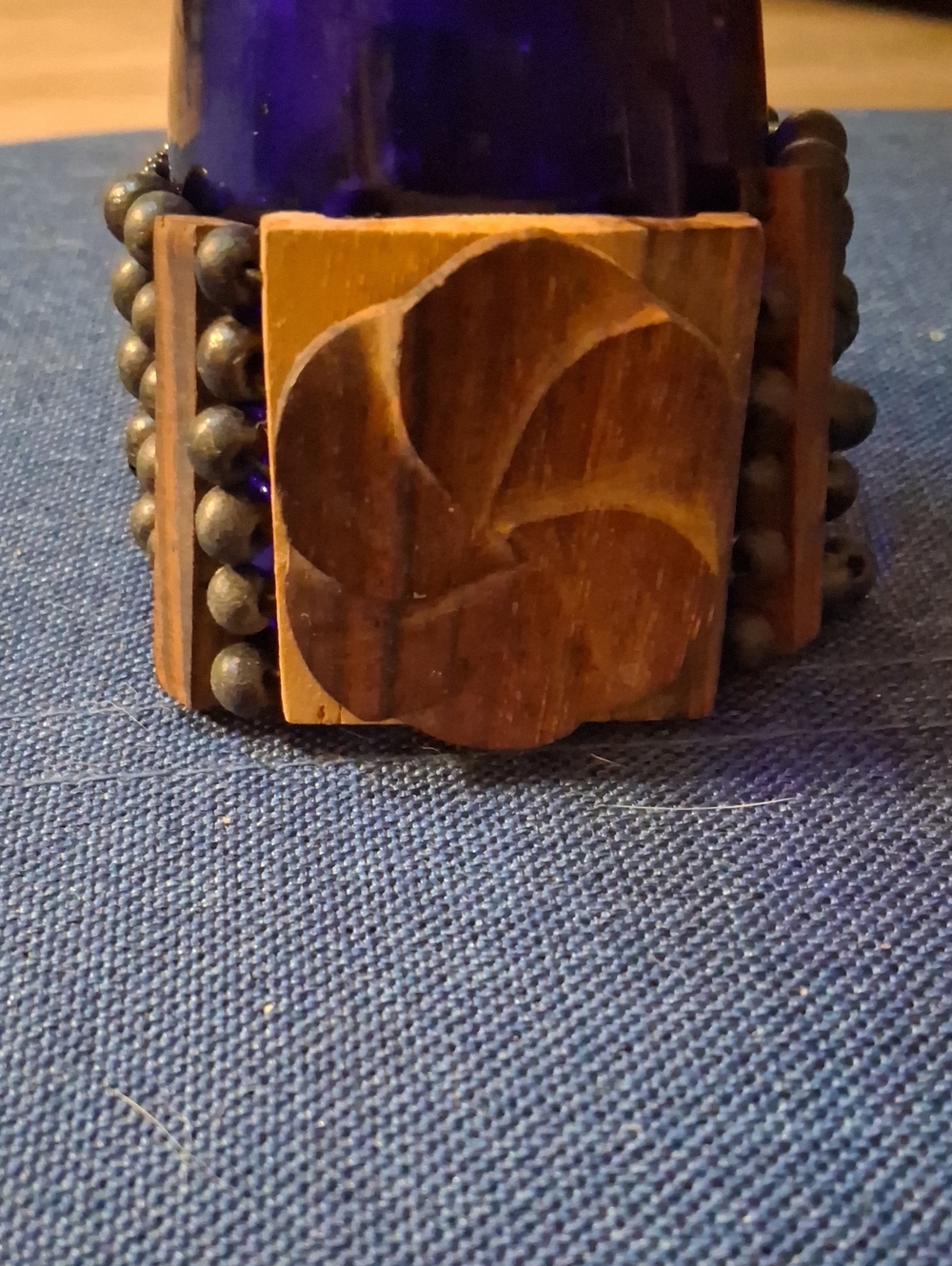 Hand Crafted Brown Carved Flower Multi-Strand Bracelet